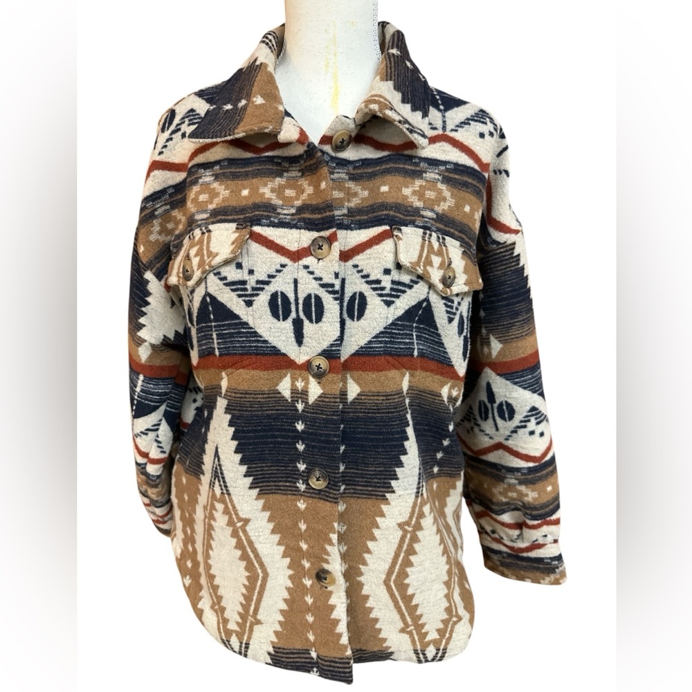 Altar’d State Tribal Patterned Button-Up Jacket Shacket Fleece Preowned Size S